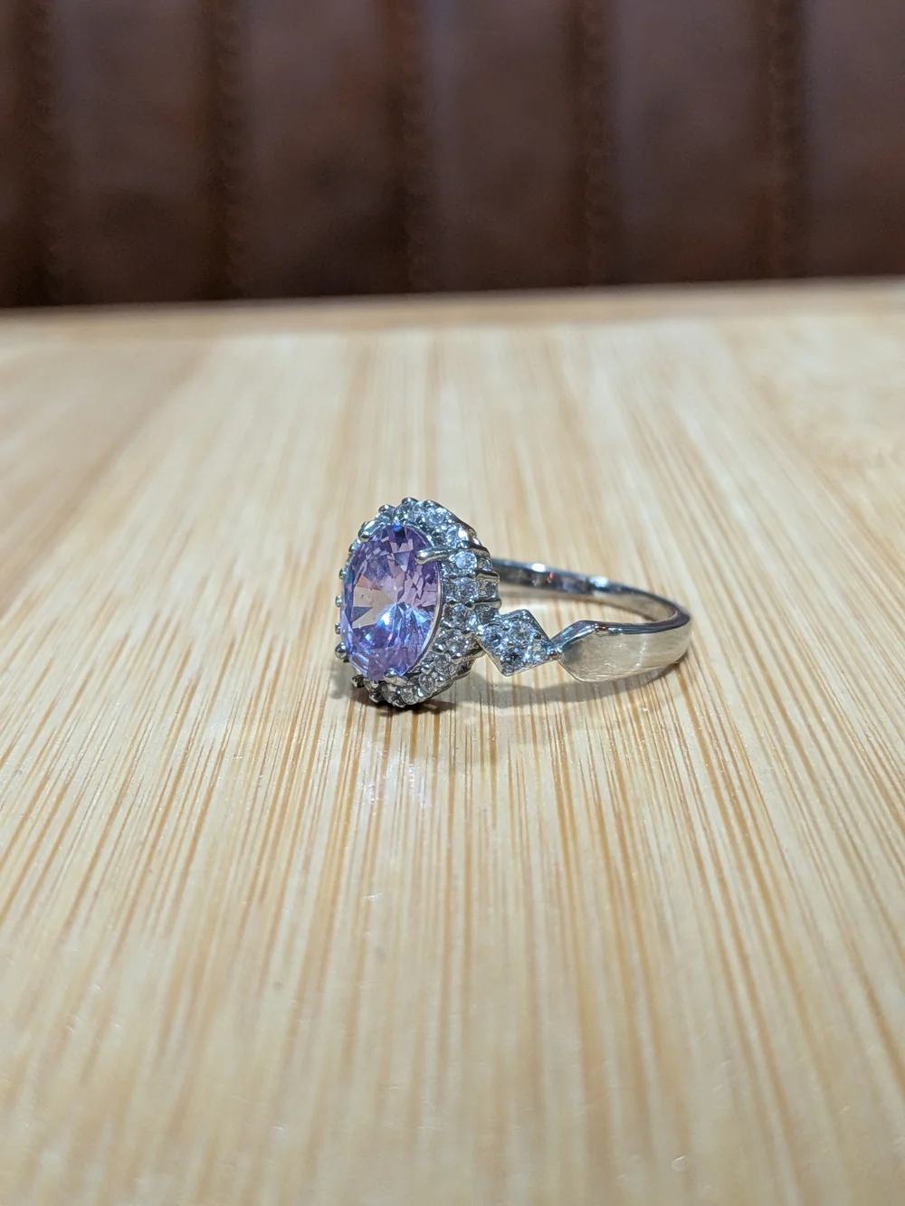 Lavender Halo Oval Crystal Ring - Women Jewelry, Sterling Silver